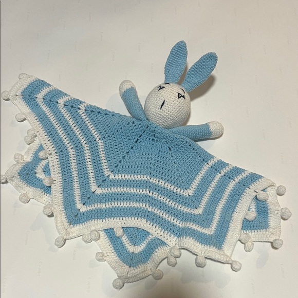 Other - Handmade Blue and White Crochet Bunny Blanket